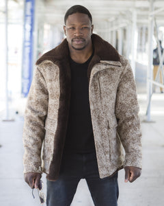 WeatherWool Advisor Fazon Gray the WeatherWool Mouton Jacket on location in New York City.  WeatherWool Advisor Fazon Gray is a New York City-based professional model and actor and an amazingly upbeat guy