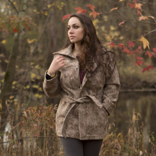 WeatherWool pure merino Jacquard wool fabric Ladies Field Jacket in Lynx Pattern
