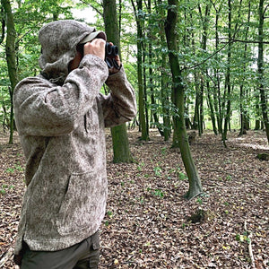 WeatherWool Advisor Max Riede, of Germany, in his Lynx Pattern Anorak, scouting for roe deer